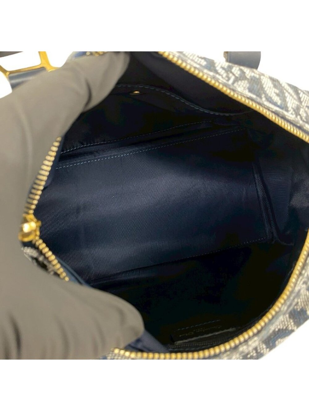 ★SOLD★ Dior Trotter Pattern Canvas Leather Mini Boston Bag Navy - Picture 9 of 10
